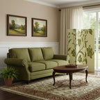 Green Canvas Folding Three Panel Screen Room Divider - 72-inch