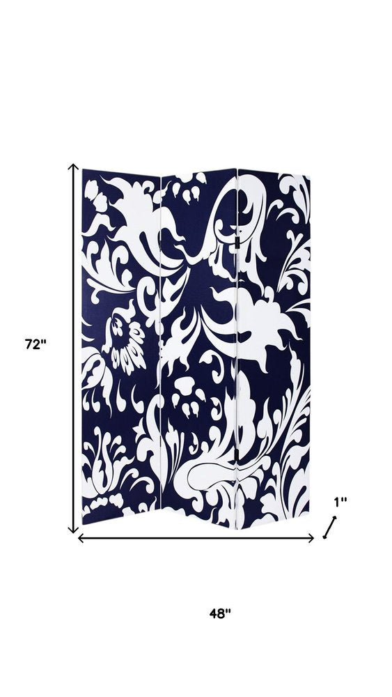 Black and White Canvas Folding Three Panel Screen Room Divider - 72-inch