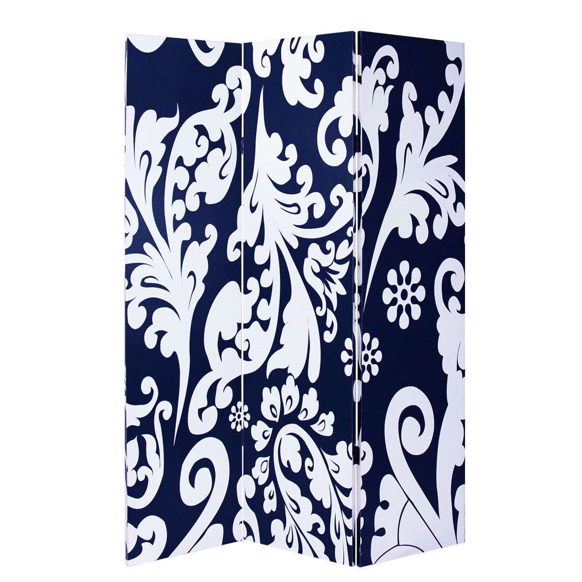 Black and White Canvas Folding Three Panel Screen Room Divider - 72-inch