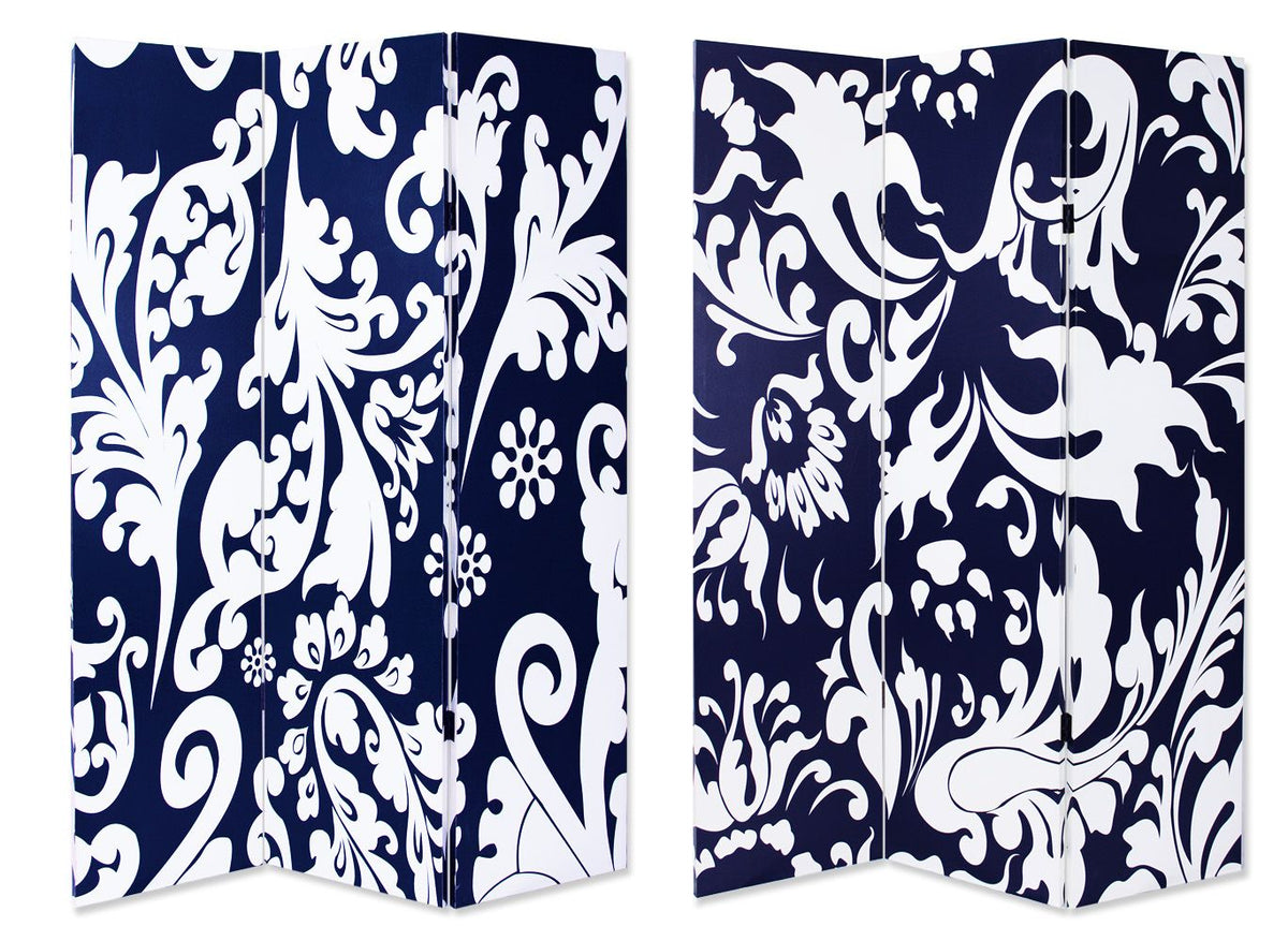 Black and White Canvas Folding Three Panel Screen Room Divider - 72-inch