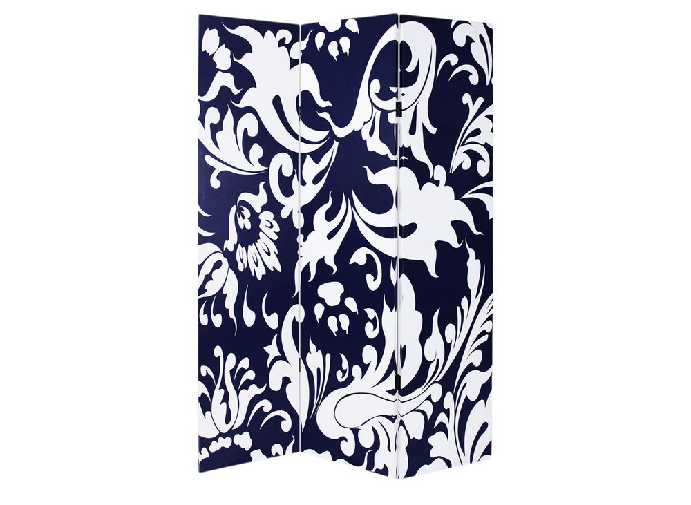 Black and White Canvas Folding Three Panel Screen Room Divider - 72-inch