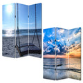 Blue Canvas Folding Three Panel Screen Room Divider - 72-inch