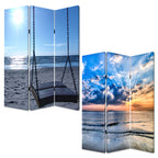 Blue Canvas Folding Three Panel Screen Room Divider - 72-inch