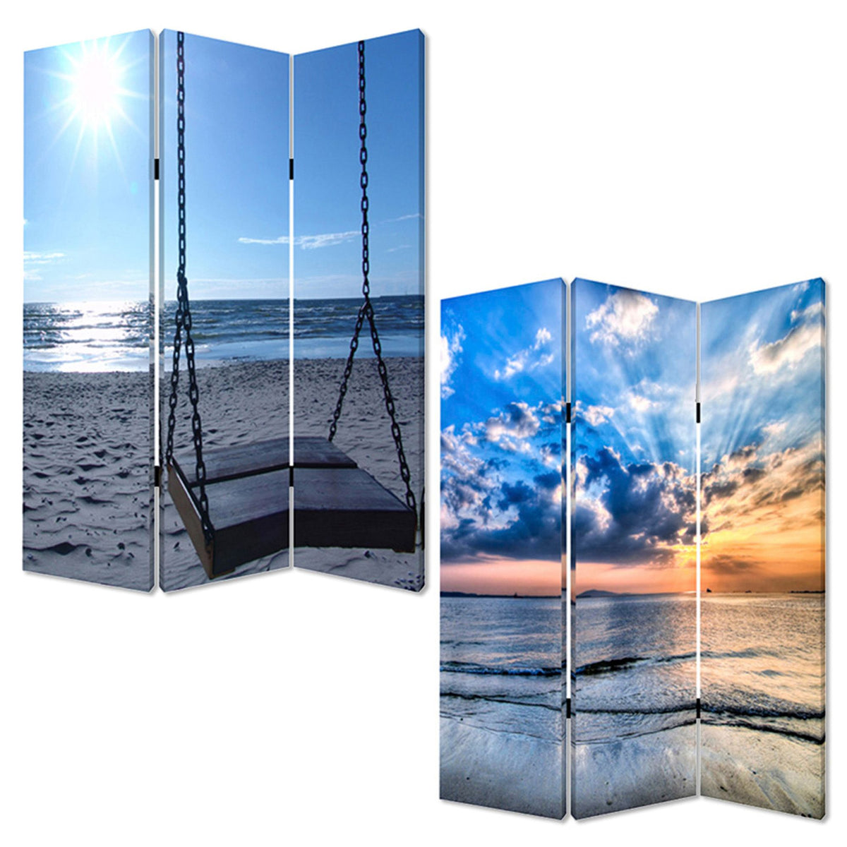 Blue Canvas Folding Three Panel Screen Room Divider - 72-inch