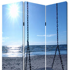 Blue Canvas Folding Three Panel Screen Room Divider - 72-inch