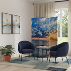 Blue Canvas Folding Three Panel Screen Room Divider - 72-inch