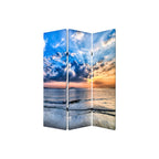 Blue Canvas Folding Three Panel Screen Room Divider - 72-inch