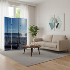 Blue Canvas Folding Three Panel Screen Room Divider - 72-inch