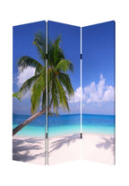 Blue and Green Canvas Folding Three Panel Screen Room Divider - 72-inch
