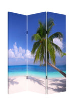 Blue and Green Canvas Folding Three Panel Screen Room Divider - 72-inch