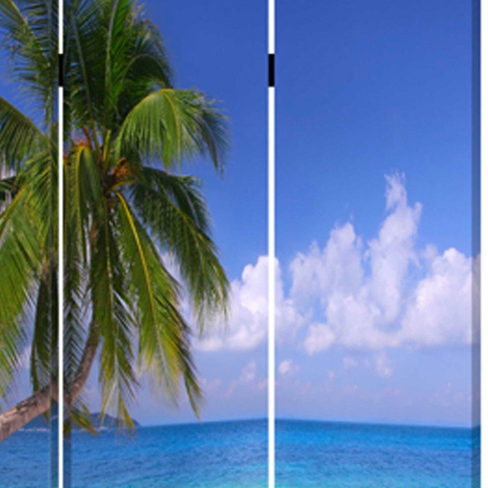 Blue and Green Canvas Folding Three Panel Screen Room Divider - 72-inch