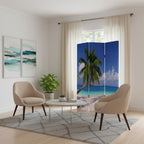 Blue and Green Canvas Folding Three Panel Screen Room Divider - 72-inch