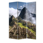 Blue and Green Canvas Folding Three Panel Screen Room Divider - 72-inch