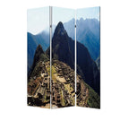 Blue and Green Canvas Folding Three Panel Screen Room Divider - 72-inch