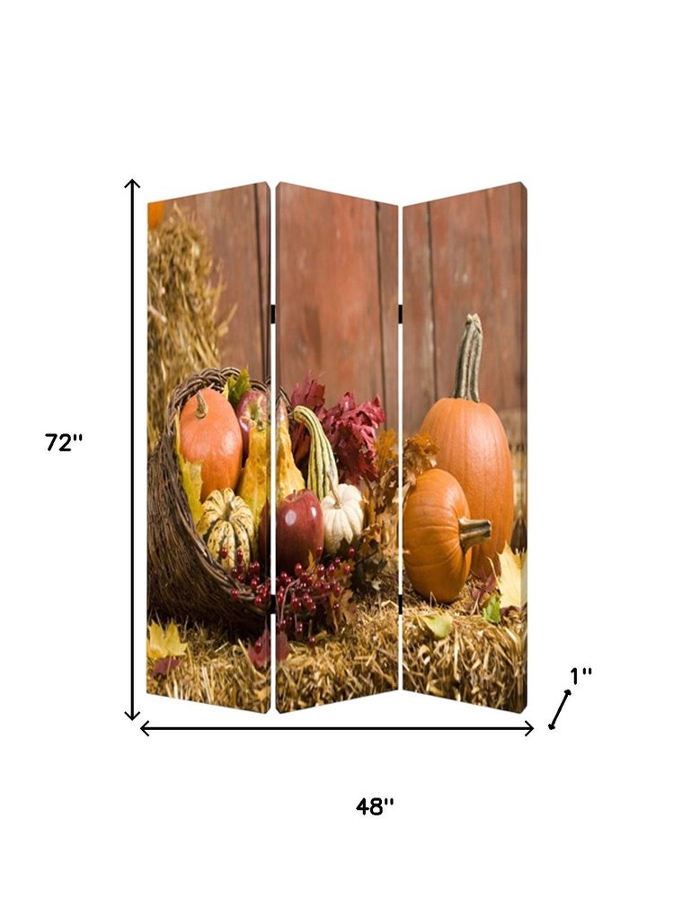 Brown Canvas Folding Three Panel Screen Room Divider - 72-inch