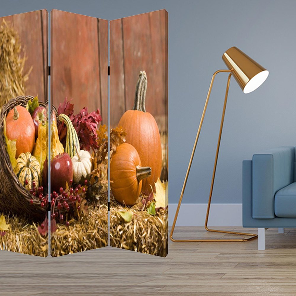 Brown Canvas Folding Three Panel Screen Room Divider - 72-inch