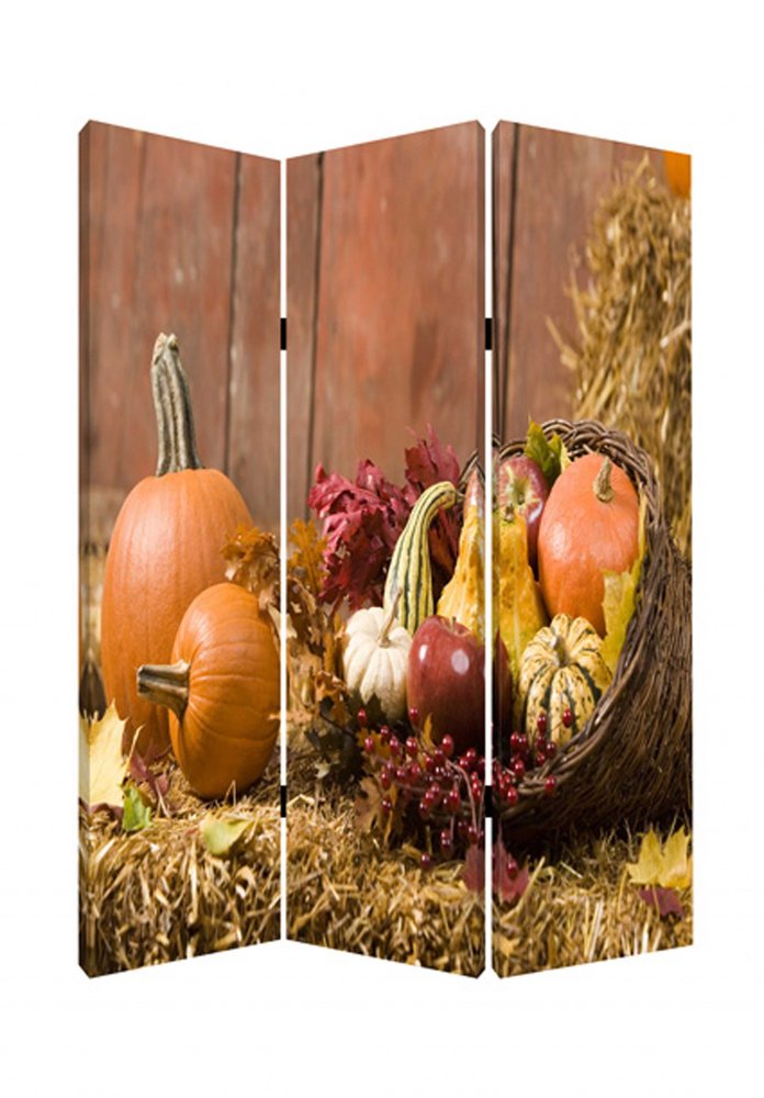 Brown Canvas Folding Three Panel Screen Room Divider - 72-inch