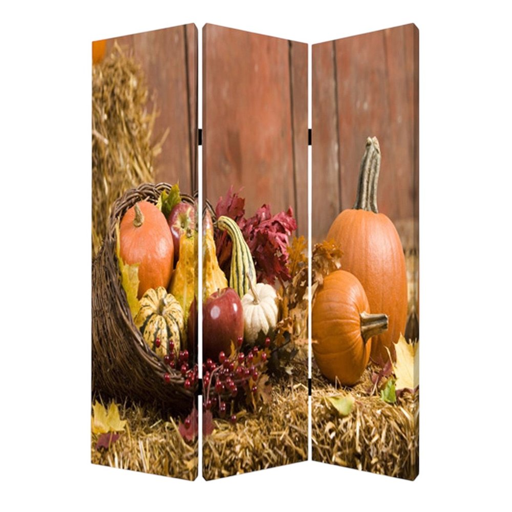 Brown Canvas Folding Three Panel Screen Room Divider - 72-inch