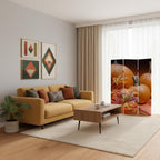 Brown Canvas Folding Three Panel Screen Room Divider - 72-inch