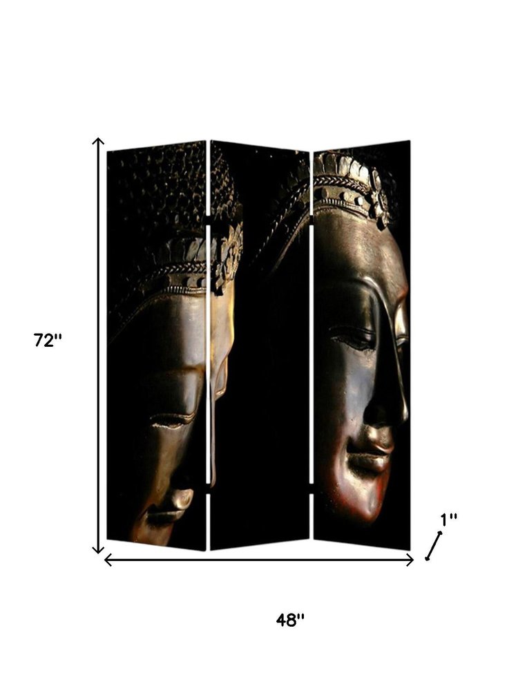 Black Canvas Folding Three Panel Screen Room Divider - 72-inch