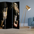 Black Canvas Folding Three Panel Screen Room Divider - 72-inch