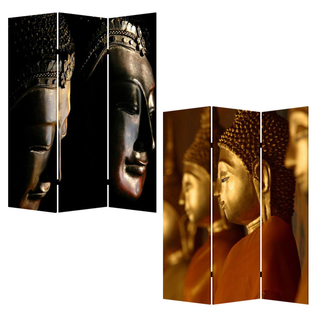 Black Canvas Folding Three Panel Screen Room Divider - 72-inch