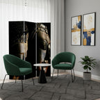 Black Canvas Folding Three Panel Screen Room Divider - 72-inch