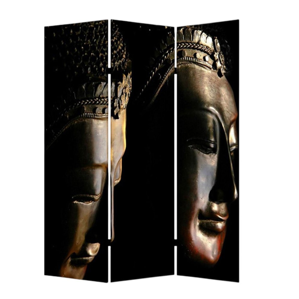 Black Canvas Folding Three Panel Screen Room Divider - 72-inch