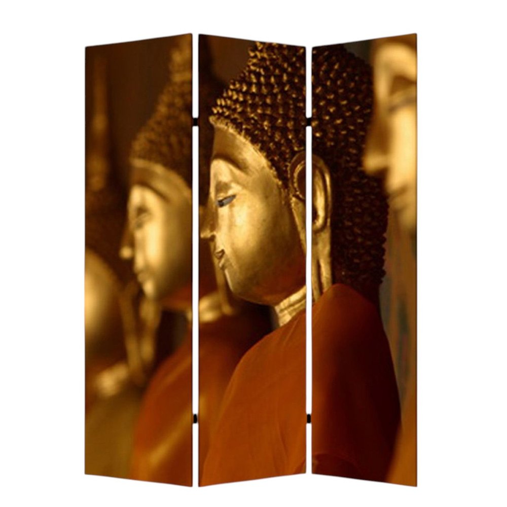 Black Canvas Folding Three Panel Screen Room Divider - 72-inch