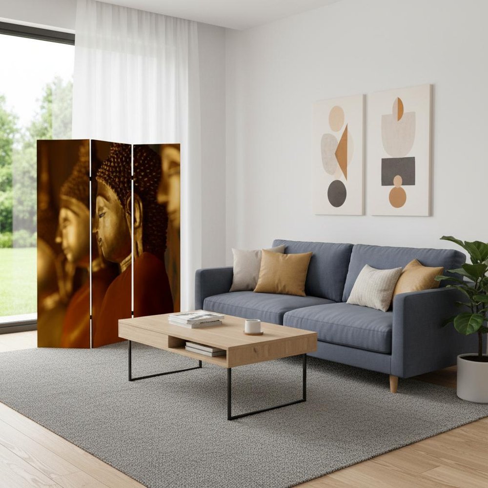 Black Canvas Folding Three Panel Screen Room Divider - 72-inch