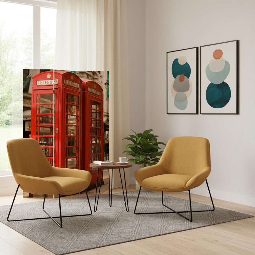 Red Canvas Folding Three Panel Screen Room Divider - 72-inch