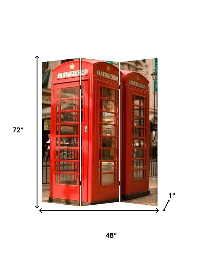 Red Canvas Folding Three Panel Screen Room Divider - 72-inch