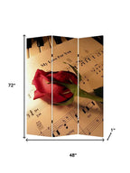Brown and White Canvas Folding Three Panel Screen Room Divider - 72-inch