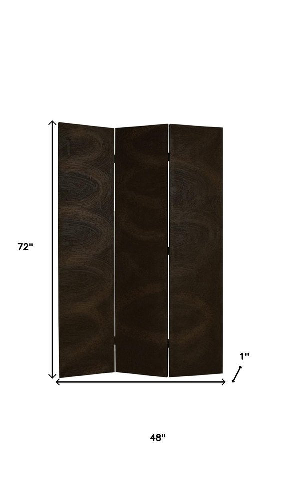 Black Canvas Folding Three Panel Screen Room Divider - 72-inch
