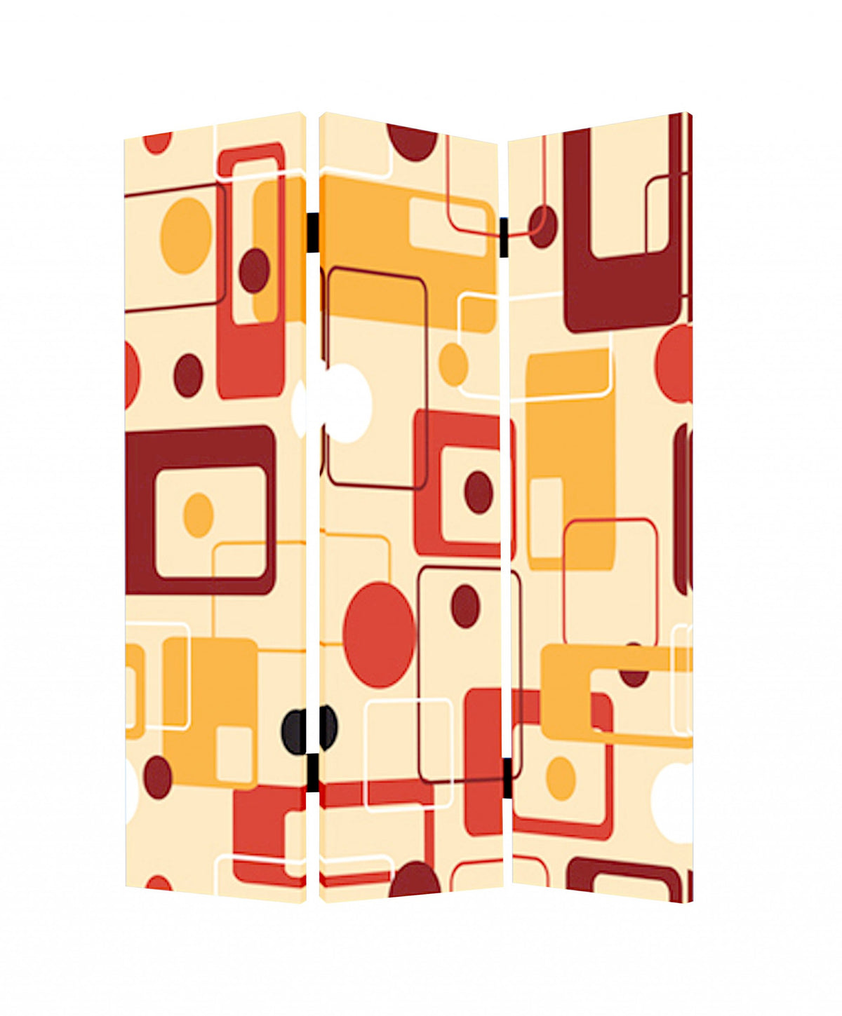 Orange and Yellow Canvas Folding Three Panel Screen Room Divider - 72-inch