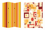 Orange and Yellow Canvas Folding Three Panel Screen Room Divider - 72-inch