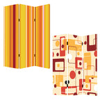 Orange and Yellow Canvas Folding Three Panel Screen Room Divider - 72-inch