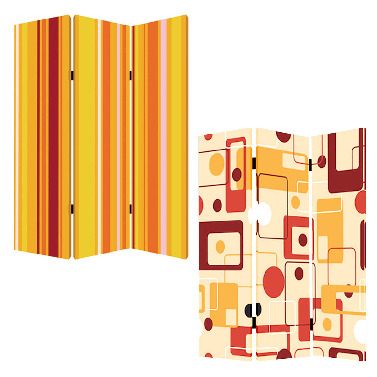 Orange and Yellow Canvas Folding Three Panel Screen Room Divider - 72-inch