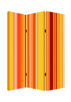 Orange and Yellow Canvas Folding Three Panel Screen Room Divider - 72-inch