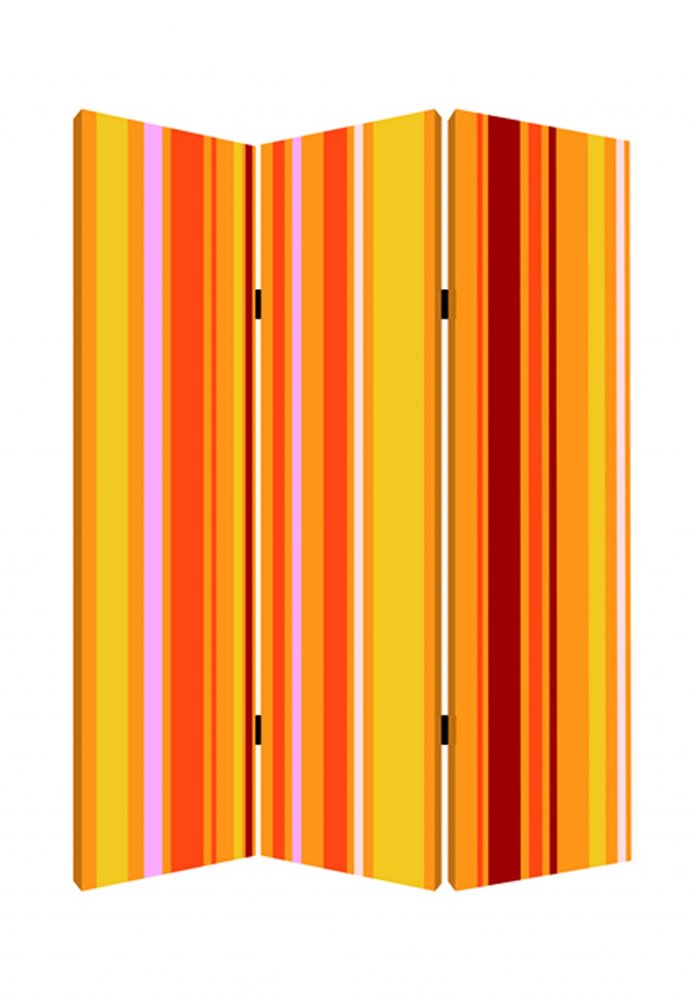 Orange and Yellow Canvas Folding Three Panel Screen Room Divider - 72-inch