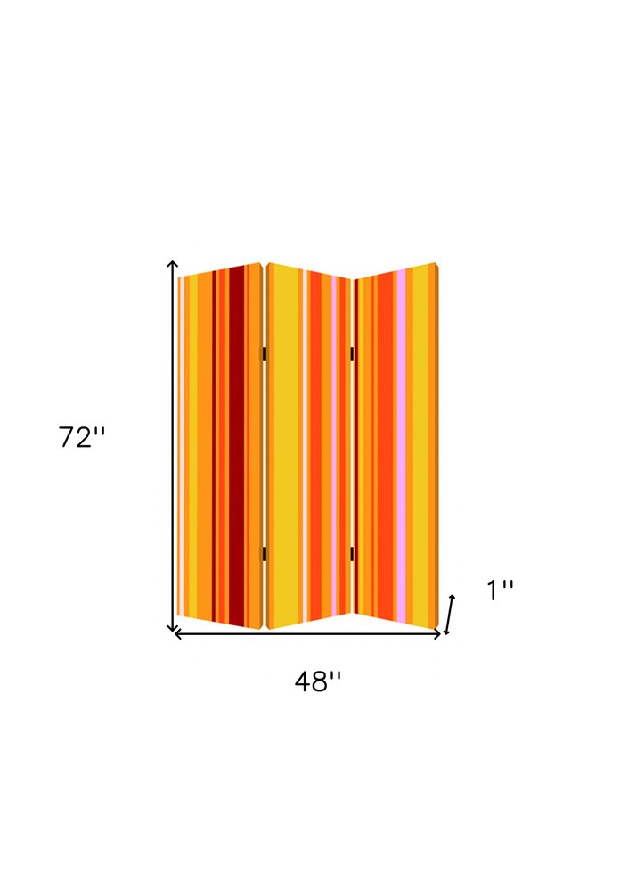 Orange and Yellow Canvas Folding Three Panel Screen Room Divider - 72-inch
