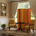 Orange and Yellow Canvas Folding Three Panel Screen Room Divider - 72-inch