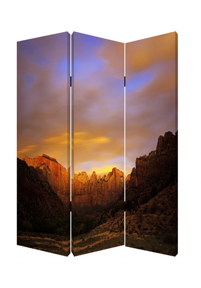 Brown Canvas Folding Three Panel Screen Room Divider - 72-inch