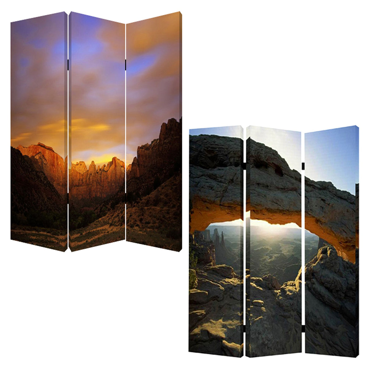 Brown Canvas Folding Three Panel Screen Room Divider - 72-inch