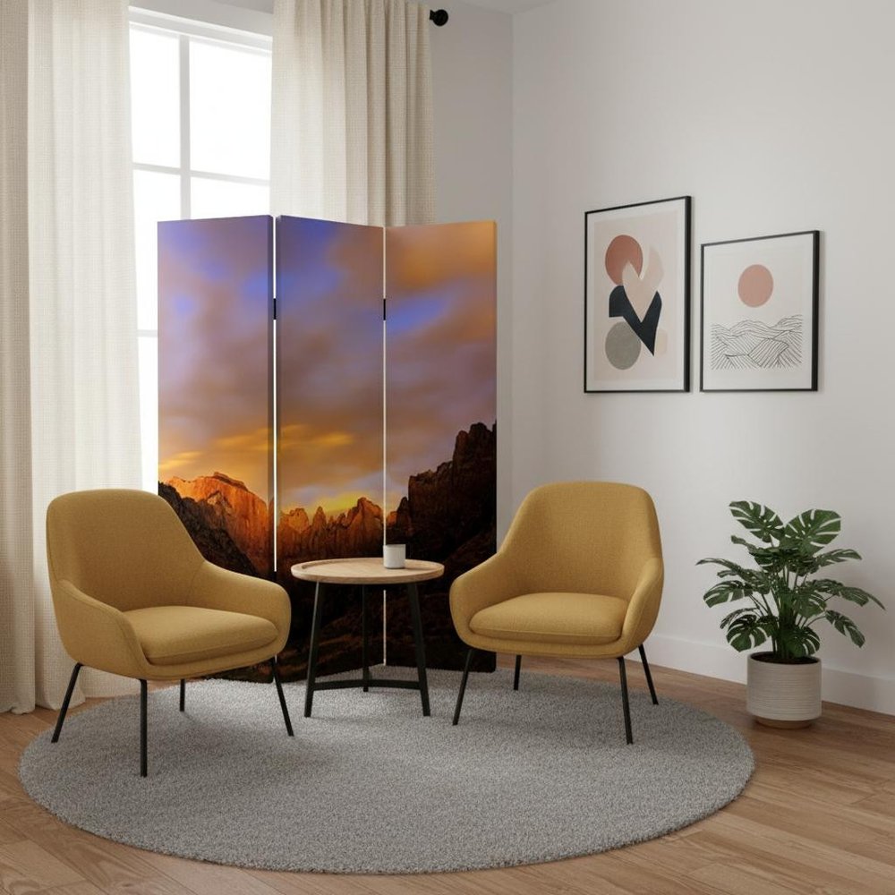 Brown Canvas Folding Three Panel Screen Room Divider - 72-inch