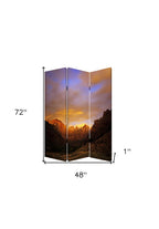 Brown Canvas Folding Three Panel Screen Room Divider - 72-inch
