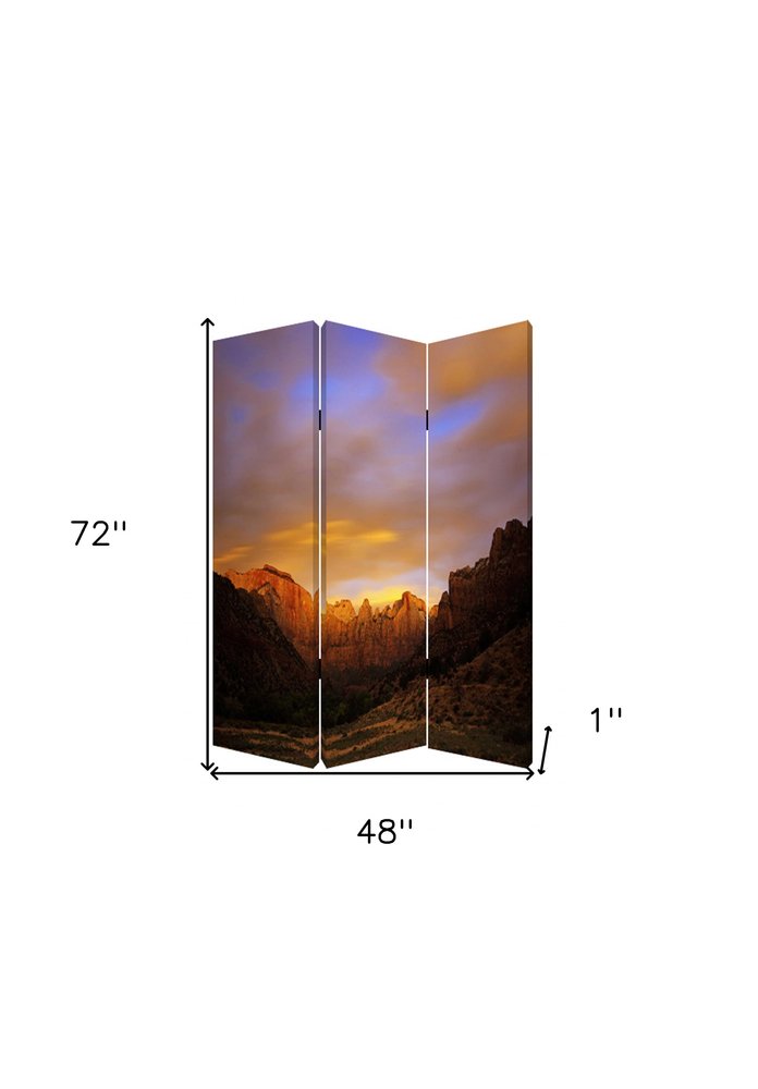 Brown Canvas Folding Three Panel Screen Room Divider - 72-inch