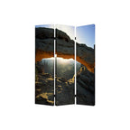 Brown Canvas Folding Three Panel Screen Room Divider - 72-inch