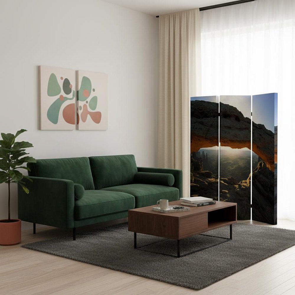 Brown Canvas Folding Three Panel Screen Room Divider - 72-inch