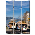 Blue and White Canvas Folding Three Panel Screen Room Divider - 72-inch